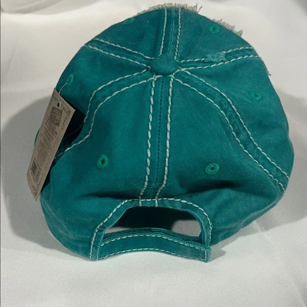 Teal Distressed Cap with Fun Embroidery‎